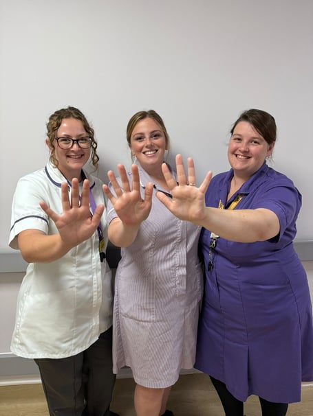 Pictured Left to Right: Practice Plus Group Hospital Shepton Mallet staff, Kelly Apfelstedt - Pharmacy Technician, Jen Smith - Assistant Practitioner and Student Nurse and Hannah Clayson - Registered Nurse.