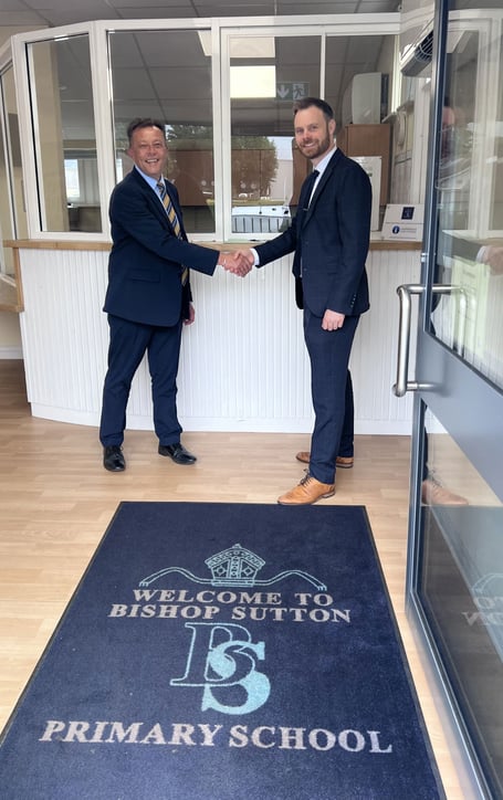 Retired Headteacher Dieter Cook (left) and new Headteacher Tim Eustace (right) at Bishop Sutton Primary School.