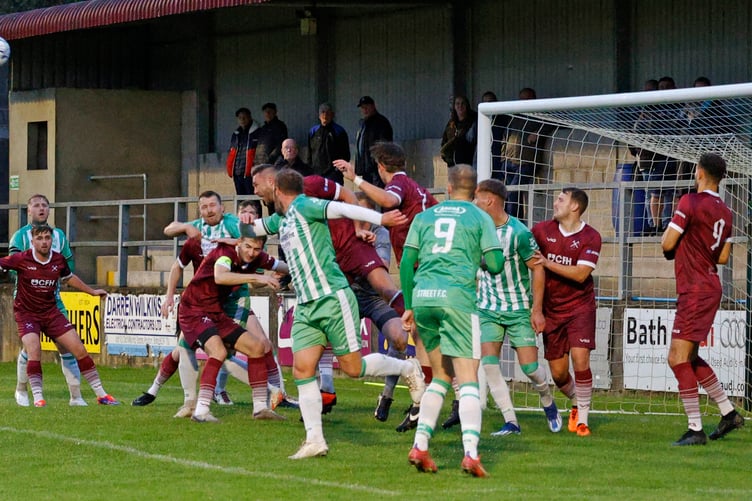 Goalmouth action from Paulton's home clash with Street
