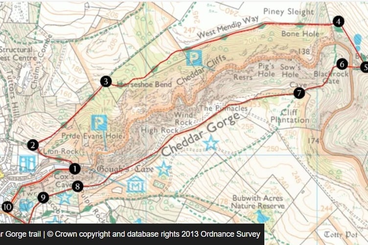 Circular walk around Cheddar Gorge (Graphic: Ordnance Survey)
