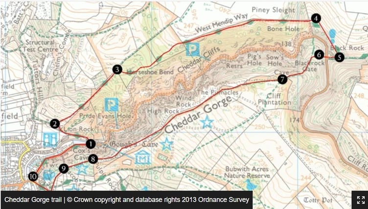 Circular walk around Cheddar Gorge (Graphic: Ordnance Survey)