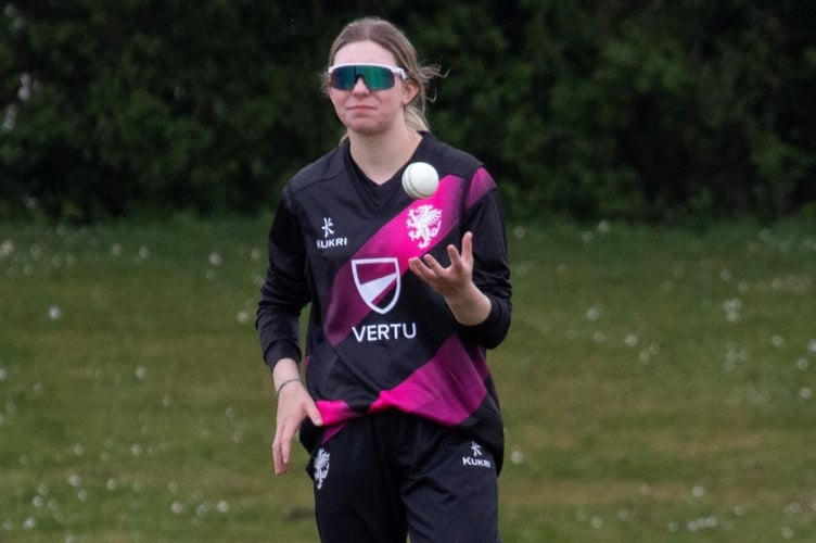 Lola Harris whose impressive five wickets for four runs enabled Somerset to beat Kent in the semi final of the Girls Under 18 ECB Knock Out Cup