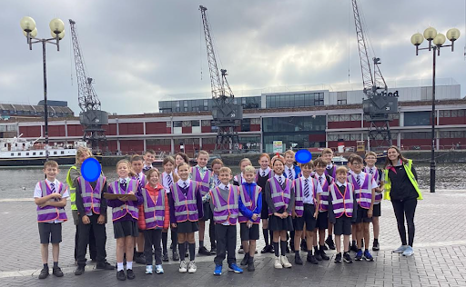 Year Six students from St. John’s C of E Primary School in Midsomer Norton at Bristol Harbourside