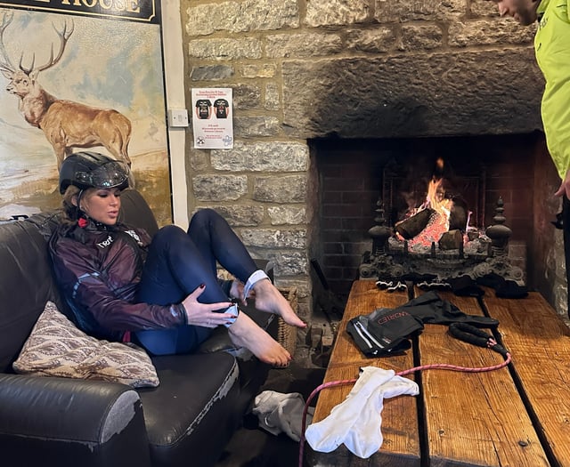 Amanda Holden 'soaked to skin' on cycle challenge through Somerset