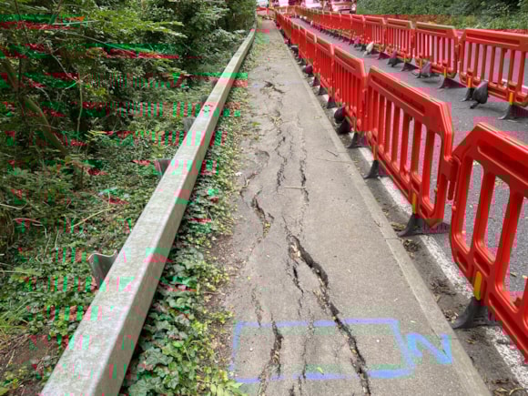 Work is required to stabilise the southbound embankment following cracking in the footpath alongside the carriageway.