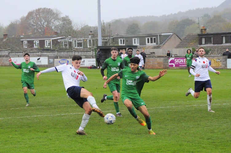 Welton Rovers v Wellington action (Rovers in green)