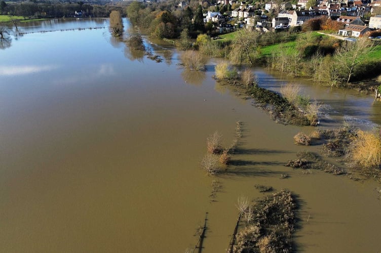 Batheaston has been left next to a lake after the Avon flooded, drone pictures taken on Tuesday November 26 2024 show. (PHOTO: Leigh Lewis) 