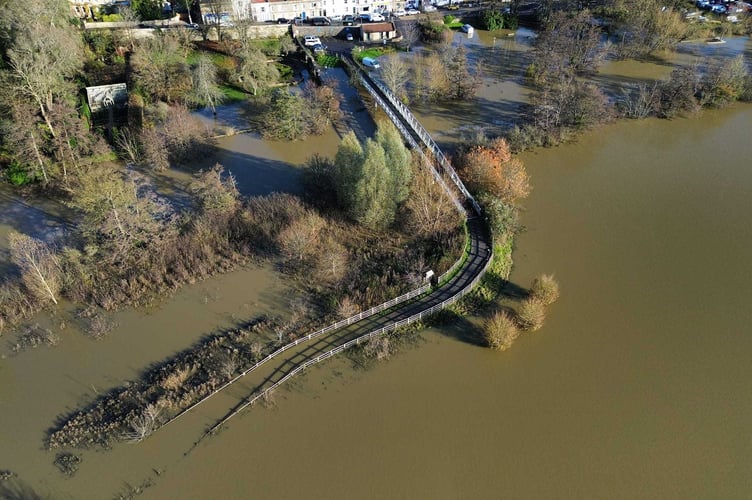 Flooding in Batheaston on Tuesday November 26 2024 cuts off the footpath across Bathampton Meadows (PHOTO: Leigh Lewis)