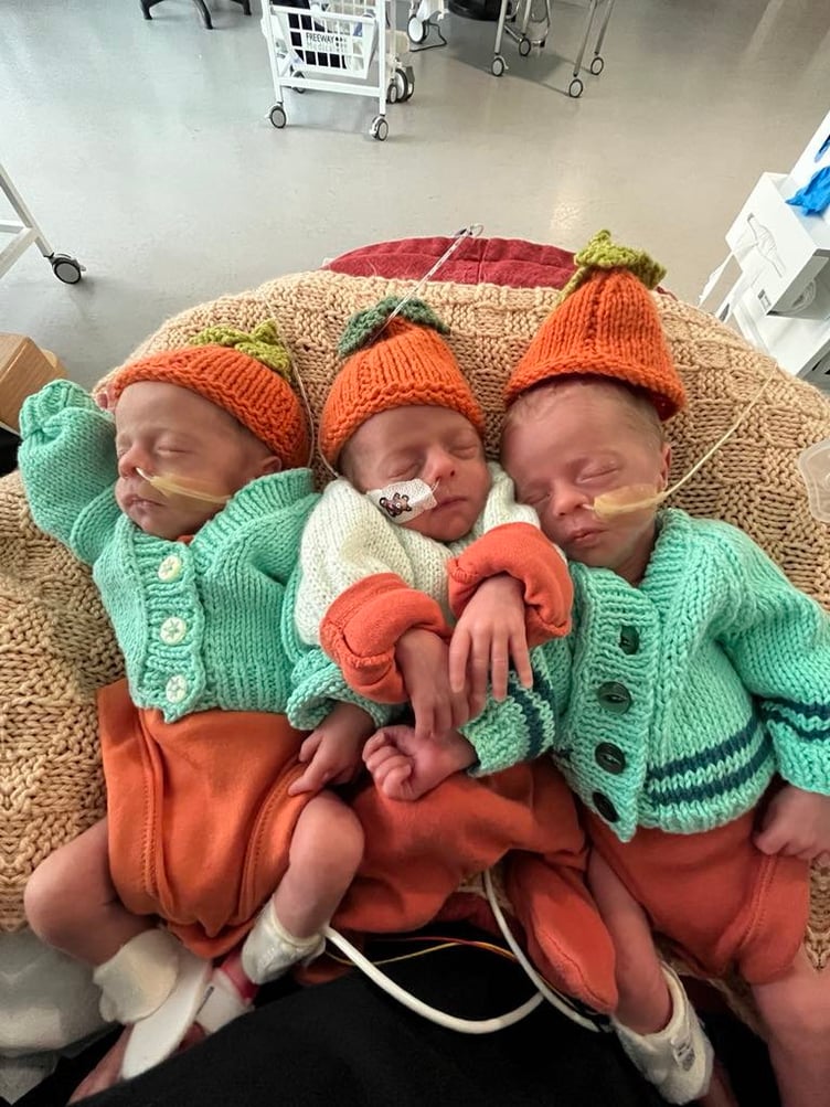 Left to right: Enzo, Cruz, Aljo. A couple who struggled to conceive for years said they "could not be happier" - after giving birth to identical triplets through IVF. Shannon, 29, and Ace Page, 28, turned to in vitro fertilization (IVF) treatment last year with the NHS and had their first embryo implanted at the end of March. The couple - who have been together for nine years - went for treatment in the hopes of having a child before they reached the age of 30. Returning to the hospital after seven weeks they were told they were going to have twins.