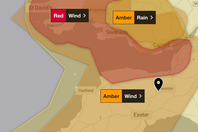 Red warning for West Somerset ahead of 90mph Storm Darragh winds