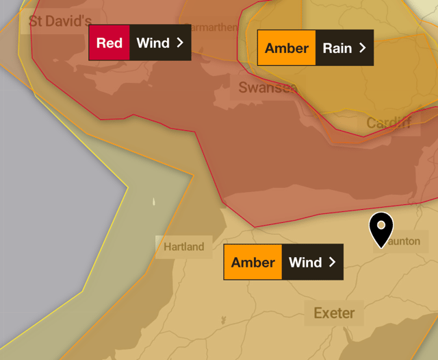 Red warning for West Somerset ahead of 90mph Storm Darragh winds