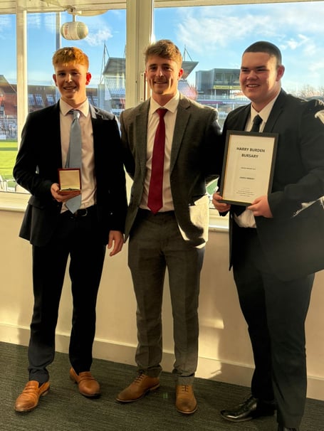 Somerset’s Tom Abell (centre) with Thomas Rew (left) and James Hibbert at the Harry Burden Memorial Luncheon
