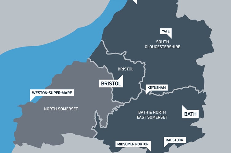 A map of the West of England Combined Authority (dark grey) and North Somerset (grey) (Image: West of England Combined Authority