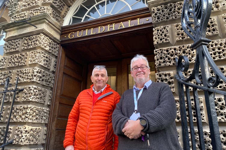Richard Franklin (left) with David Biddleston (right) outside Bath Guildhall (Image: John Wimperis) 