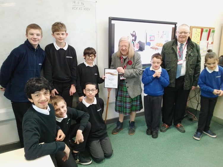 Fosse Way School receive the WIRE Award from Dr Eleanor Jackson and Cllr Phil Wilkinson.