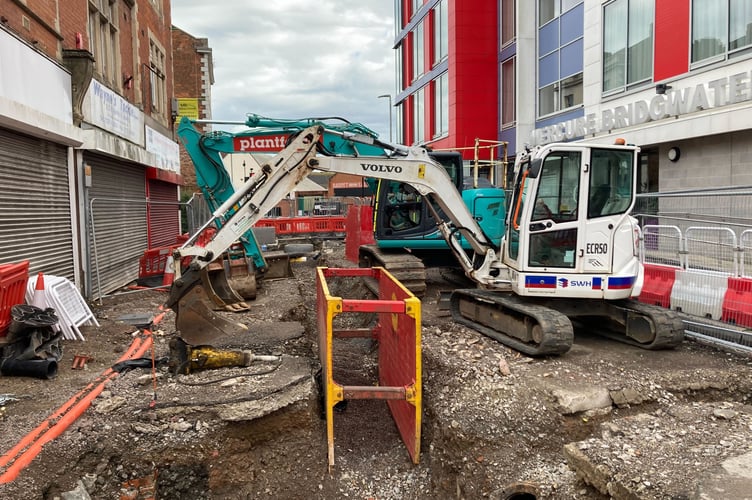 Celebration Mile roadworks on Eastover in Bridgwater town centre 