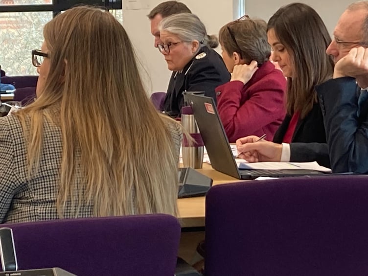 Avon and Somerset Chief Constable Sarah Crew and Police and Crime Commissioner Clare Moody at the Police and Crime Panel in Taunton.