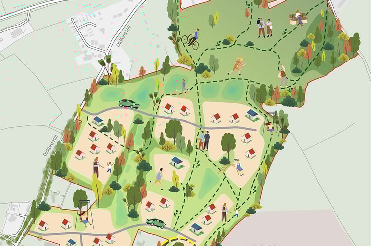Masterplan of 330 new homes on the B3090 Oldford Hill in Frome (Graphic: Barwood Land)
