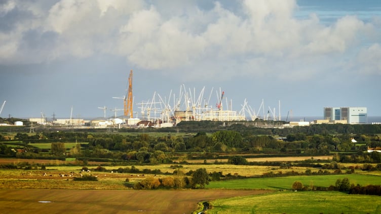 The Hinkley Point C construction site, seen from the  Pawlett area