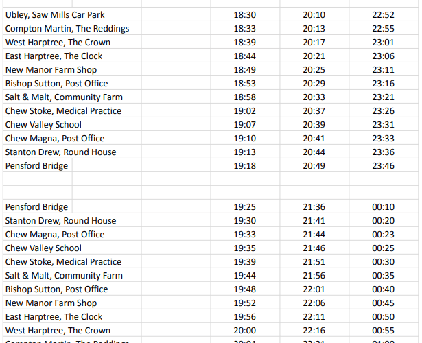 The new evening timetable for the 99 bus that will begin in April