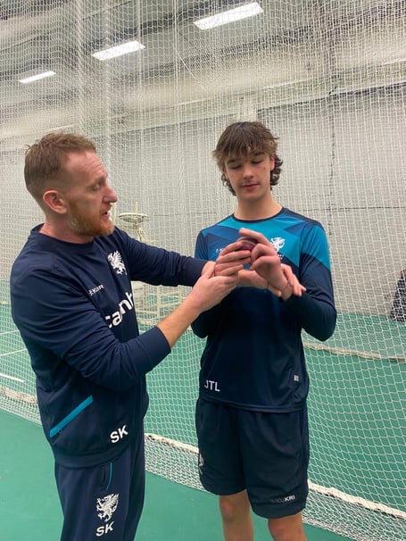 Somerset bowling coach Steve Kirby (left) with JT Langridge