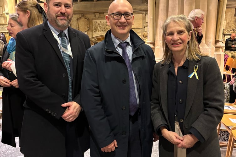 B&NES council leader Kevin Guy, Eduard Fesko, Deputy Chief of Mission at the Embassy of Ukraine, and Bath MP Wera Hobhouse at the ‘Together We Stand' concert