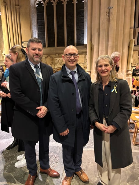 B&NES council leader Kevin Guy, Eduard Fesko, Deputy Chief of Mission at the Embassy of Ukraine, and Bath MP Wera Hobhouse at the ‘Together We Stand' concert