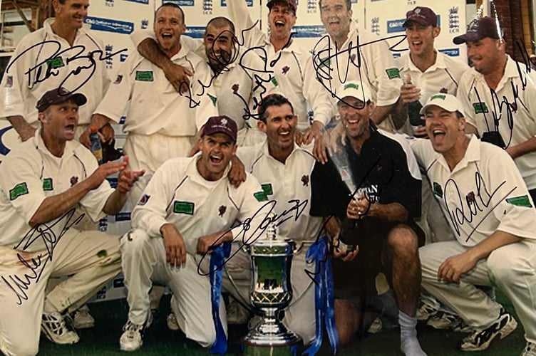 Somerset players celebrate after winning the Cheltenham and Gloucester Trophy at Lord’s in 2001 to end an 18 year trophy famine.