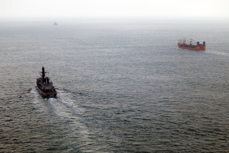 Royal Navy frigate HMS Somerset (left) monitors the progress of Russian cargo vessel Baltic Leader and escorting corvette Boikiy as the latter disappears into the Channel mist. The Royal Navy said Wednesday (5 March 2025) has completed a three-day operation monitoring a Russian task group in UK waters. HMS Somerset watched every move as Russian corvette Boikiy escorted merchant vessel Baltic Leader on its voyage from Syria through the English Channel and North Sea. The British Type 23 frigate utilised its powerful sensors and radars to report on Russian movements, launching her Merlin helicopter from 814 Naval Air Squadron to gather valuable information from the sky.