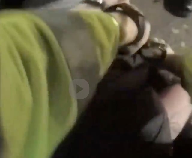 Video shows moment police officer used 'force' to push woman to ground