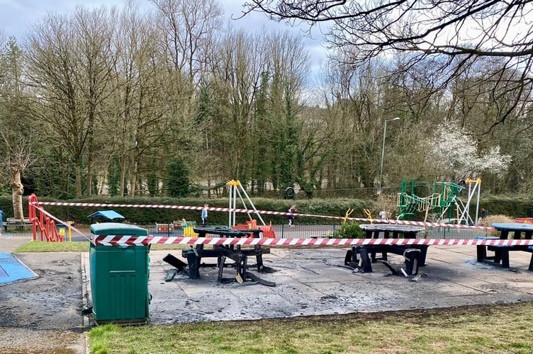 Damage caused by an arson incident in Tom Huyton Park in Radstock