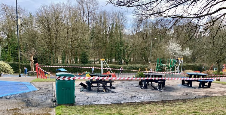 Damage caused by an arson incident in Tom Huyton Park in Radstock