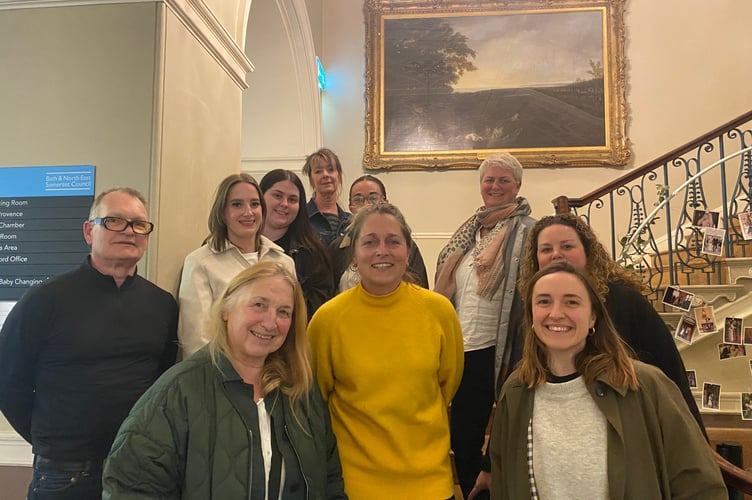 Charlotte Lucas (centre) with supporters who attended Bath and North East Somerset Council on March 20