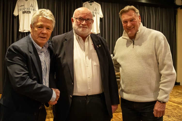 Paulton chairman Dave Bissex (middle) with Steve Perryman (left) and Glenn Hoddle