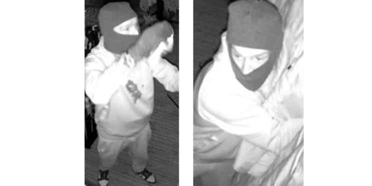 CCTV images of a man police want to identify in connection with a high-value burglary at a store in Cheddar.