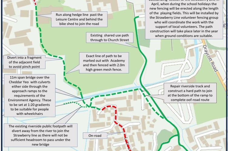 Map showing planned section of the Strawberry Line near Kings Academy in Cheddar (Photo: The Strawberry Line Society)