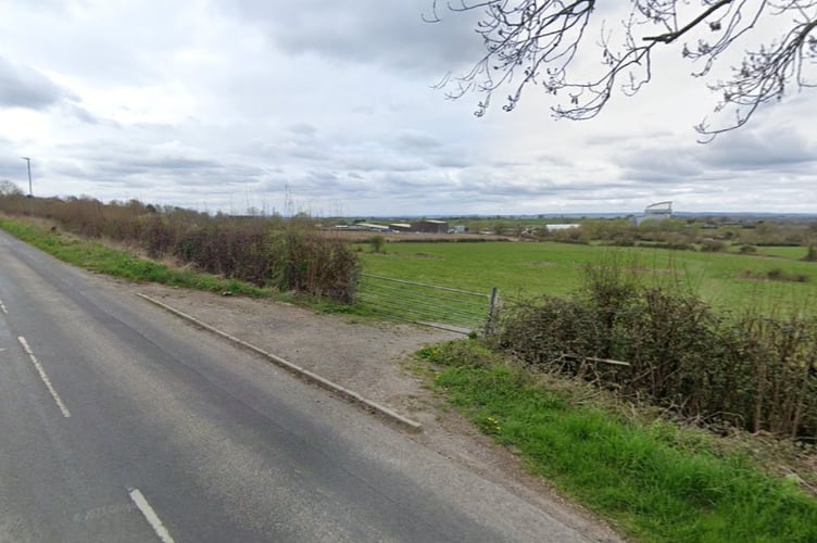 Planned site of 162 homes and primary school on the B3152 Station Road in Castle Cary