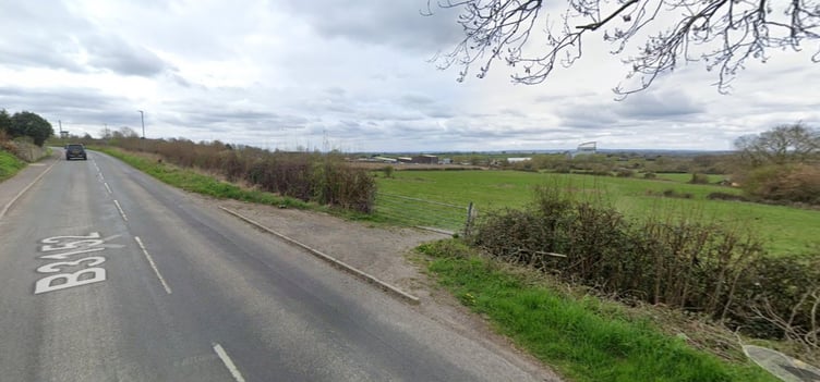 Planned site of 162 homes and primary school on the B3152 Station Road in Castle Cary