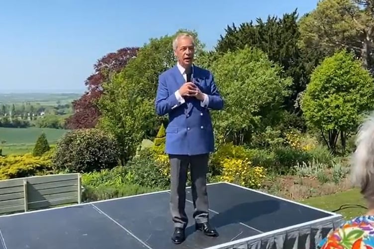 Reform UK leader Nigel Farage giving a speech to reporters at Old Down Estate on Tuesday, April 29