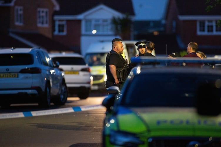 The scene in Merlin Park Road, Portishead where a man was reportedly shot by police, April 30 2025. A man was being treated in hospital last night after apparently suffering gunshot wounds after armed police surrounded his home on a quiet cul-de-sac. Police were called to the £350,000 detached home in Merlin Park Way, Portishead, north Somerset, at around 4.30pm yesterday amid reports that a man inside was armed with a shotgun. Residents reported seeing a police drone being flown overhead.
