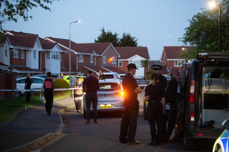 The scene in Merlin Park Road, Portishead where a man was reportedly shot by police, April 30 2025. A man was being treated in hospital last night after apparently suffering gunshot wounds after armed police surrounded his home on a quiet cul-de-sac. Police were called to the £350,000 detached home in Merlin Park Way, Portishead, north Somerset, at around 4.30pm yesterday amid reports that a man inside was armed with a shotgun. Residents reported seeing a police drone being flown overhead.
