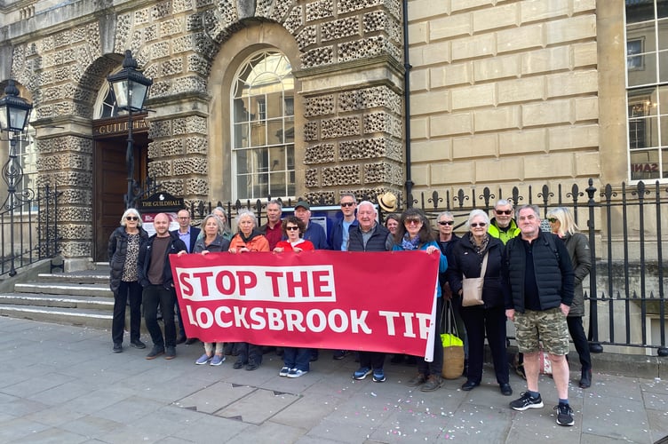 Protestors from the Stop the Locksbrook Tip Campaign outside Bath Guildhall on April 9.