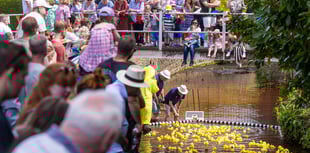 Competitors gather to participate in the Chew Magna Duck Race