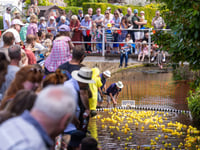 Competitors gather to participate in the Chew Magna Duck Race