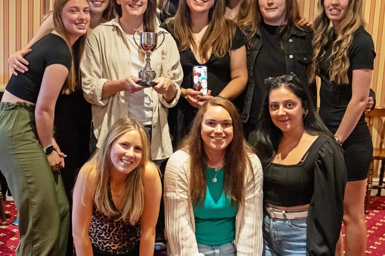 Paulton Rovers Reserves celebrate winning the Chairmans Cup in the Somerset Women's League