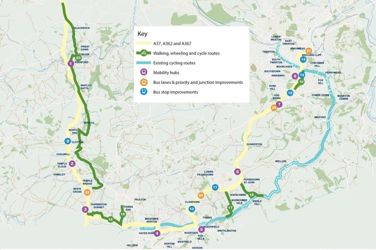 Map of proposed improvements to be made as part of the Somer Valley Links project.