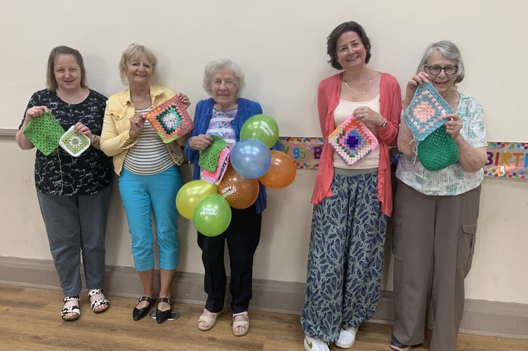 High Littleton and Hallatrow Yarnbombers celebrated Nel Mudford's 95th birthday by holding a special knit/crochet in the local scout hall.