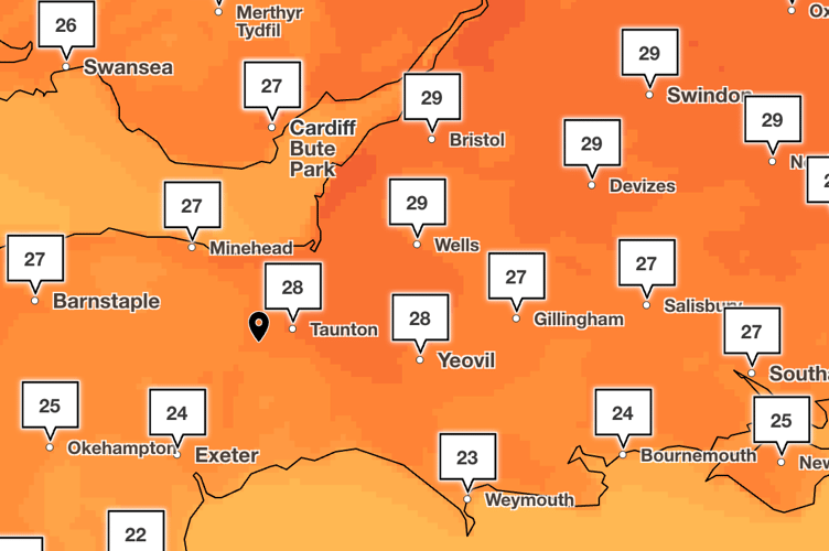 A yellow heat-health alert has been issued for Somerset with temperatures expected to reach 28°C by the weekend. Vulnerable individuals are urged to take precautions.