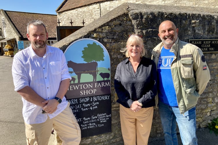 Cllrs Gavin Heathcote, Karen Walker and Chris Warren (Independents for B&NES) outside Newton Farm in Newton St Loe.