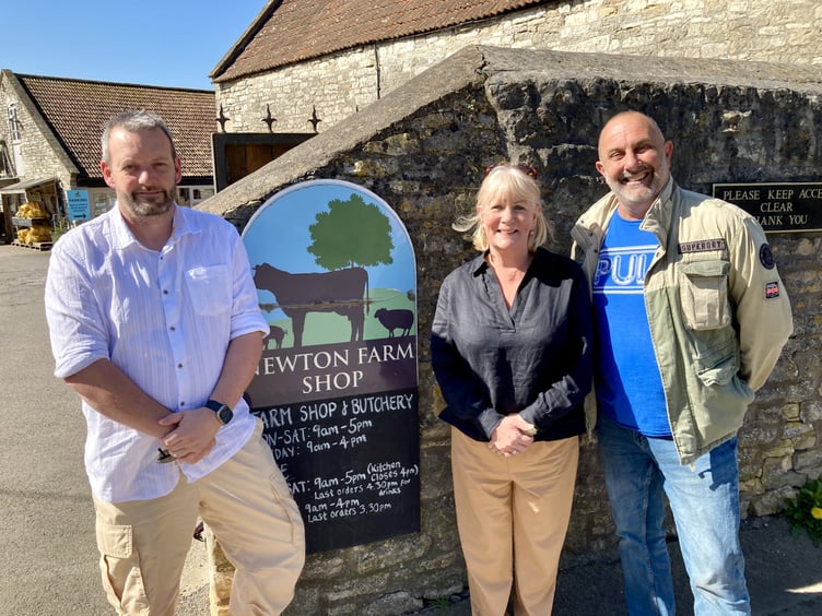 Cllrs Gavin Heathcote, Karen Walker and Chris Warren (Independents for B&NES) outside Newton Farm in Newton St Loe.